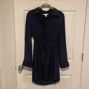 Banana Republic Navy Shirt Dress Cinched Waist Long Sleeve XS